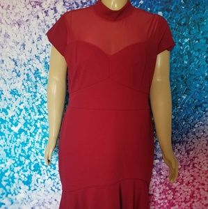 Burgundy Mesh  Ruffled Hi-low  Dres